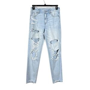 American Eagle Strigid Mom Jeans Size 8 Faded Capsule Distressed Hi Rise Edgy